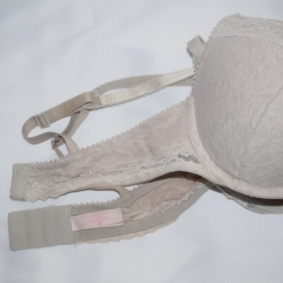 Victoria’s Secret 36C T-Shirt Bra Plunge Ribbed Heather Lace Pink Bow 322147-3TA - Picture 5 of 8